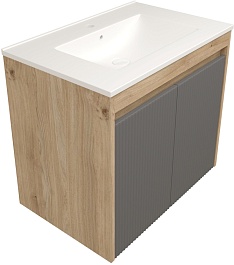 Teymi Тумба с раковиной Netta 70 Волна подвесная дуб/графит – фотография-1