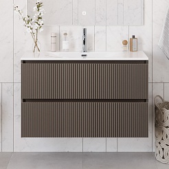 BelBagno Тумба с раковиной Uno 100 подвесная Бежевый матовый с раковиной BB-8099-100 – фотография-9