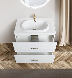 BelBagno Тумба с раковиной Onda-M 80 подвесная Bianco Lucido ручка-скоба – фотография-3