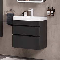 Equil Тумба с раковиной Eltoro 70 2 ящика подвесная черный софт – фотография-9