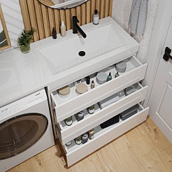 Vivon Тумба с раковиной под стиральную машину Donna 150R 3 ящика напольная белый глянец – фотография-4