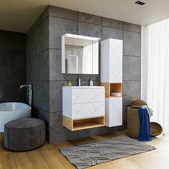 Бриклаер Мебель для ванной Кристалл 70 с нишей белая/дуб бунратти – фотография-3