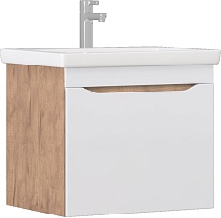 Vigo Тумба с раковиной Grani 600-0-1 подвесная белая/дуб золотой – фотография-1