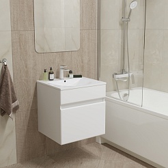 Mixline Тумба с раковиной Брикс 50 подвесная белая – фотография-5