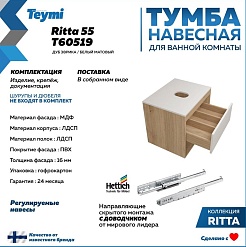 Teymi Тумба с раковиной Ritta 55 дуб эврика/белый матовый подвесная T60519 раковина T50105 – фотография-6