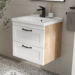 Equil Тумба под раковину Lago 70 2 ящика подвесная белая/дерево – фотография-3