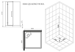 Esbano Душевая кабина ESM-QUADRO-90 (Left) 90x90 профиль чёрный – фотография-3