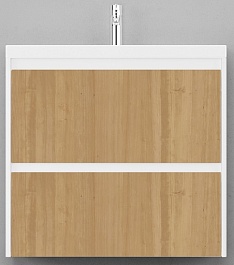 Velvex Тумба с раковиной подвесная Klaufs 80 белая/дерево, 2 ящика – фотография-1