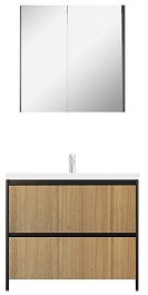 Velvex Тумба с раковиной напольная Klaufs 100 черная/дерево, 2 ящика – фотография-2