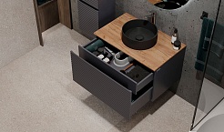 Jorno Тумба с раковиной Cossety 80 подвесная антрацит/дуб Крафт золотой – фотография-8