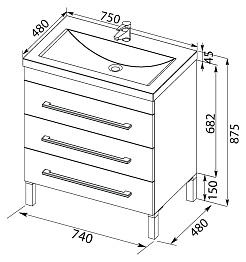 Aquanet Тумба с раковиной Верона 75 напольная, ящики, белая – фотография-8