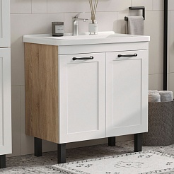 Equil Тумба под раковину Lago 80 2 ящика напольная белая/дерево – фотография-6