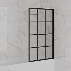 Paini Шторка на ванну Screen 70 Paini-ScreenWT70G неподвижная, принт решетка, профиль черный – фотография-2