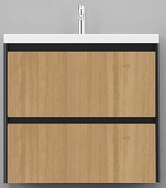 Velvex Мебель для ванной подвесная Klaufs 80 черная/дерево, 2 ящика – фотография-4