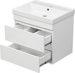 Misty Тумба с раковиной Енисей 60 2 ящика подвесная белая – фотография-4
