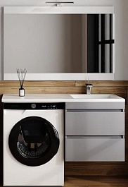 Style Line Тумба с раковиной под стиральную машину Леон 120 R подвесная Люкс Plus серая матовая – фотография-5