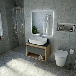 Teymi Тумба с раковиной Ritta 75 дуб эврика/графит матовый подвесная T60525 раковина T50202 – фотография-11