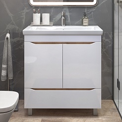 Vigo Тумба под раковину Grani 80 напольная белая/дуб золотой – фотография-2