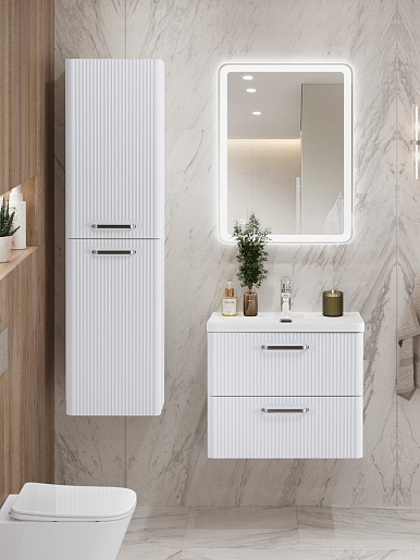 BelBagno Тумба с раковиной Due 60 подвесная Белый металлик ручки Матовый атласный никель – картинка-17