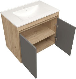 Teymi Тумба с раковиной Netta 70 Волна подвесная дуб/графит – фотография-2