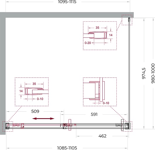 BelBagno Душевой уголок Soft Close-1 SOFT_CLOSE-1-AH-1-110/100-C-GM 110x100 профиль оружейная сталь стекло прозрачное – фотография-4