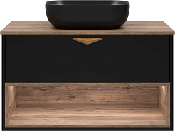 Brevita Тумба под раковину Bergen 90 подвесная дуб галифакс олово/черная – фотография-1