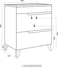 Mixline Тумба с раковиной Орион 60 2 ящика белая/графит – фотография-9