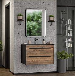 Brevita Мебель для ванной Monsour 80 подвесная дуб галифакс олово/черный кварц – фотография-2