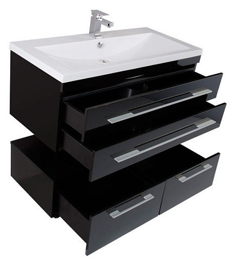Aquanet Тумба с раковиной "Нота 100" черная (171495) – картинка-5