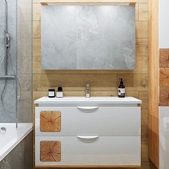 Бриклаер Мебель для ванной Форест 100 Mario подвесная белый/дуб золотой – фотография-1