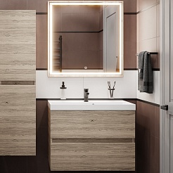 Водолей Тумба с раковиной Бест 90 подвесная ореховый дубослив светлый – фотография-9