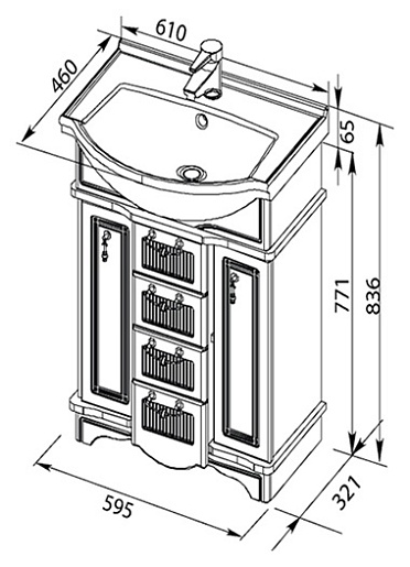 Aquanet Тумба с раковиной "Луис 60" NEW темный орех – картинка-5