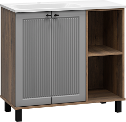 Brevita Тумба с раковиной Lumus 90 L с подсветкой серая/дуб галифакс олово – фотография-4