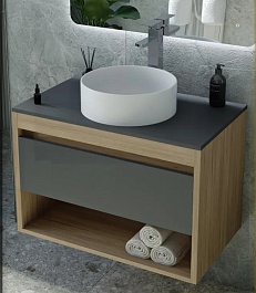 Teymi Тумба с раковиной Ritta 65 дуб эврика/графит матовый подвесная T60524 раковина T50105 – фотография-1