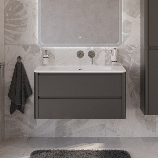 Cezares Тумба с раковиной без отверстия под смеситель Relax 100 подвесная оружейная сталь – картинка-11