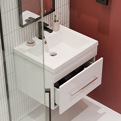 Водолей Мебель для ванной Элис 58 подвесная 1 ящик белая – фотография-5