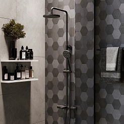 Paini Система душевая Nove 09YO687THD250F3D110 с термоcтатом, фиксированный излив, черный – фотография-2