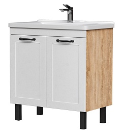 Equil Тумба под раковину Lago 80 2 ящика напольная белая/дерево – фотография-1