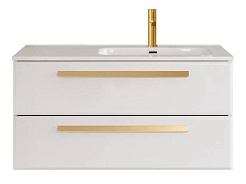 BelBagno Мебель для ванной Eco Cer-N 100 R bianco lucido ручки сатиновое золото – фотография-3