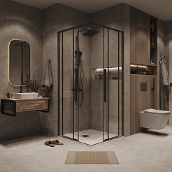 Grossman  Душевой уголок Galaxy 90x90x195 профиль черный матовый стекло прозрачное – фотография-4