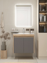 Teymi Тумба с раковиной Netta 70 Волна подвесная дуб/графит – фотография-10