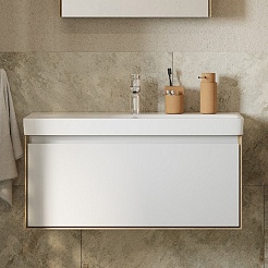 Акватон Тумба с раковиной Либерти 90 белая/дуб эльвезия – фотография-5