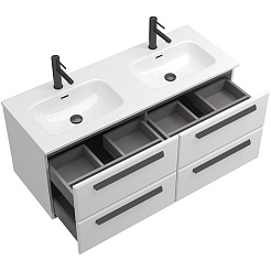 Cezares Тумба с раковиной Eco Cer-N 120 с 4 ящиками bianco lucido CZR-8073-120-2 ручки матовые чёрные – фотография-4