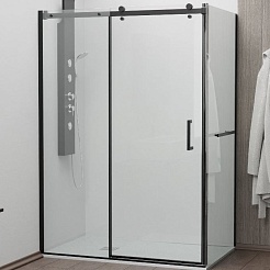 RGW Душевой уголок Tornado TO-44-1B (TO-14B + Z-060-2B) 140x100 профиль черный стекло прозрачное – фотография-1