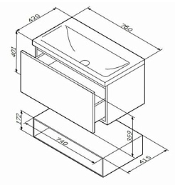 Am.Pm Тумба с раковиной Gem 75 глубокий синий, с 1 ящиком – фотография-6