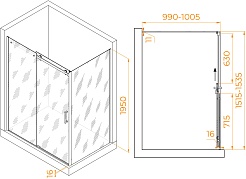 RGW Душевой уголок Tornado TO-44B (TO-14B + Z-050-2B) 150x100 профиль черный стекло прозрачное – фотография-3