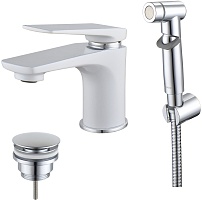 Lemark Смеситель для раковины Allegro LM5916CW с гигиеническим душем белый/хром