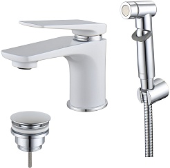 Lemark Смеситель для раковины Allegro LM5916CW с гигиеническим душем белый/хром – фотография-1