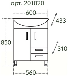 СанТа Мебель для ванной Грация Прима 60 R свет, с ящиками – фотография-7