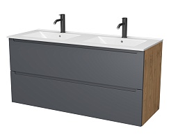 Зов Тумба с раковиной Дион 120 подвесная матовый графит/дуб – фотография-1